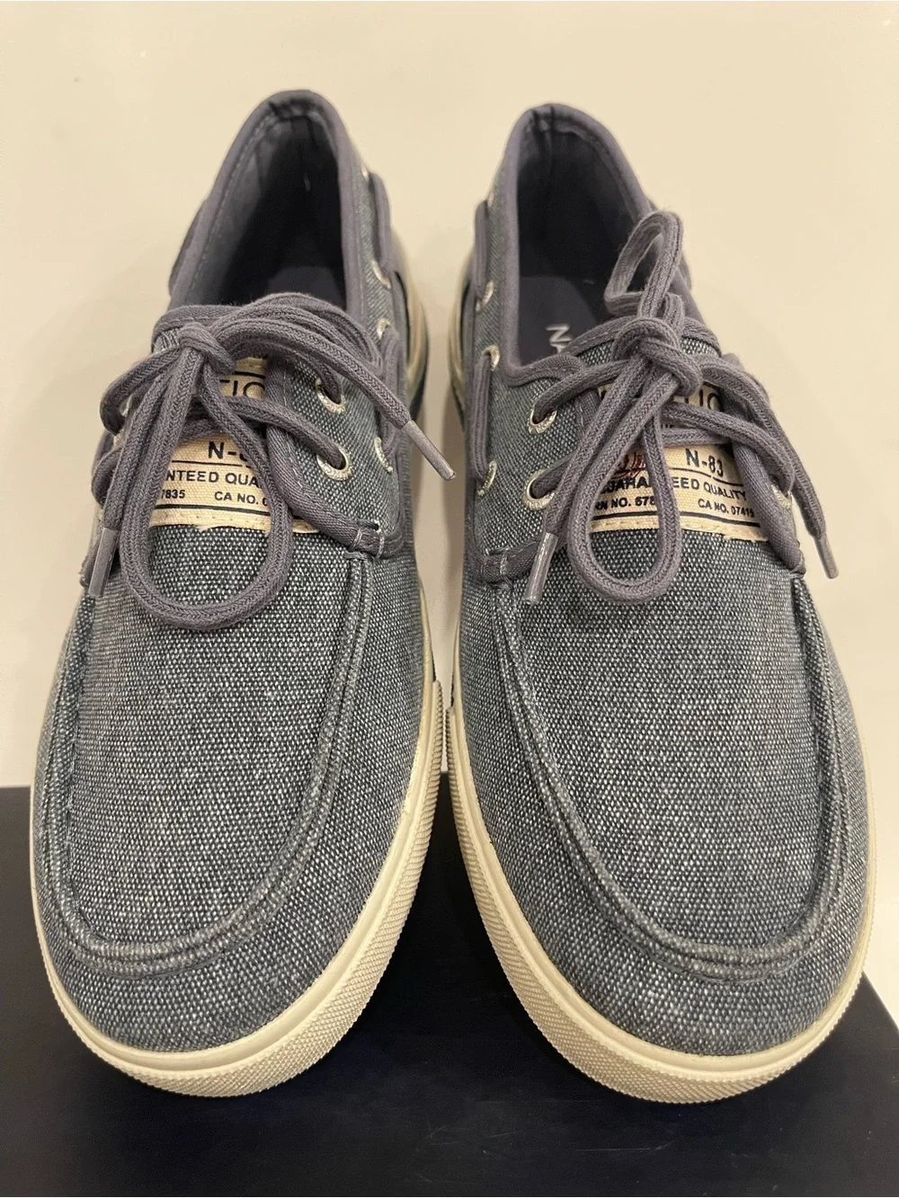 Nautica Men's Denim-Style Canvas Boat Shoes in Gray-Blue